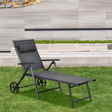 Tangkula Patio Lounge Chair w/Wheels, Outdoor Folding Chaise Lounger w/7 Adjustable Backrest Positions