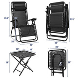 Tangkula 3 Pieces Outdoor Zero Gravity Chair Set, Folding Reclining Lounge Chair with Adjustable Backrest