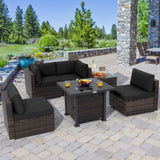 Tangkula 6 Piece Patio Wicker Conversation Set, Outdoor Rattan Sofa Set