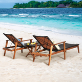 Tangkula 3 Pieces Outdoor Chaise Set, Wicker Rattan Lounge Chair w/Acacia Wood Frame(Mix Brown)