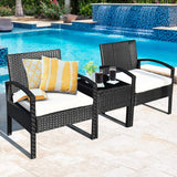 Tangkula 3 Piece Patio Furniture Set with 2 Cushioned Chairs & End Table, Black