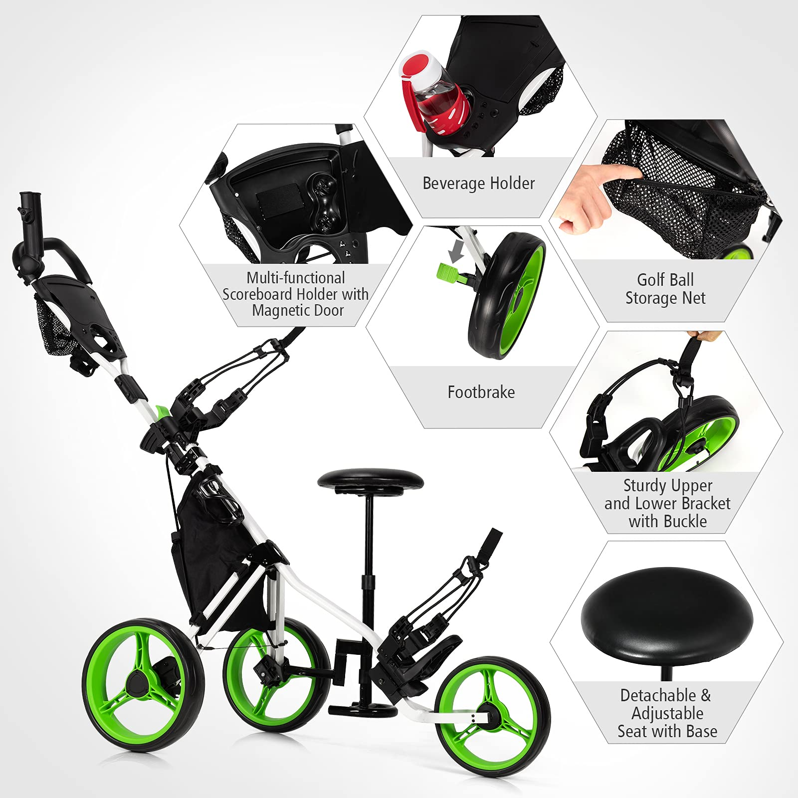 Tangkula Golf Push Pull Cart with Seat, Lightweight Foldable Collapsib –  tangkula