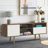 Tangkula Mid-Century Modern TV Stand for TVs up to 65 Inch, Wooden TV Console Table with Storage Shelves