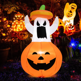 Tangkula 4 FT Halloween Inflatable Decoration, Outdoor Blow-up Ghost with Hat & Pumpkin Lantern