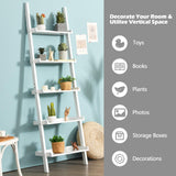 5-Tier Ladder Shelf, Wall-Leaning Bookshelf w/ Open Shelves, Plant Flower Stand