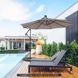 Tangkula 10 ft Cantilever Umbrella w/32 Solar-Powered LED Lights, Functional Tilting System & Hand-Crank Mechanism