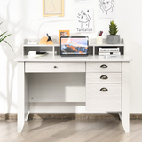 Tangkula White Computer Desk with 4 Storage Drawers & Hutch
