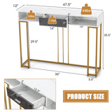 Tangkula Console Table with Drawer, 48" 2-Tier Faux Marble Sofa Table with Golden Steel Frame
