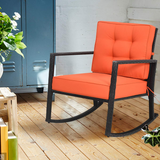 Tangkula Wicker Rocking Chair, Outdoor Glider Rattan Rocker Chair with Heavy-Duty Steel Frame