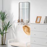 Tangkula Bathroom Mirror w/ Shelf & 4 Hooks, 33" x 19" Rectangle Vanity Mirror