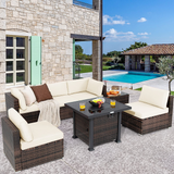 Tangkula 7 Pieces Patio Furniture Set with Fire Pit Table