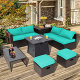 Tangkula 9 Pieces Patio Furniture Set with 30" Propane Fire Pit Table