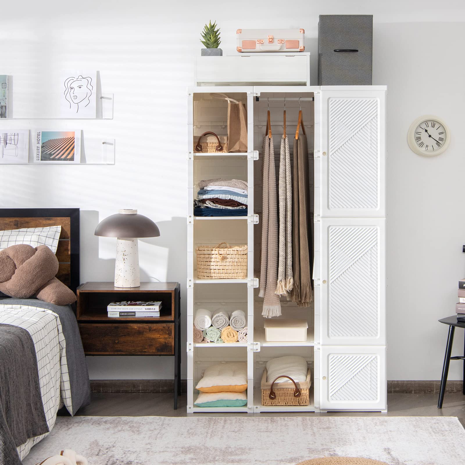 Portable Wardrobe Closet, Foldable Clothes Organizer w/Cubby Storage