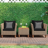 3 Piece Patio Furniture Set, Outdoor Wicker Rattan Bistro Sofa Set