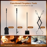 Tangkula 5-Piece Fireplace Tool Set, Heavy Duty Fire Wood Tool Set with Tong, Brush, Shovel, Poker, Stand