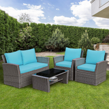 Tangkula 4 Pieces Patio Furniture Set, Outdoor Conversation Set with Cushions and Coffee Table