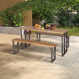 Tangkula 3 Piece Picnic Table Bench Set, Outdoor Acacia Wood Picnic Table with 2 Benches