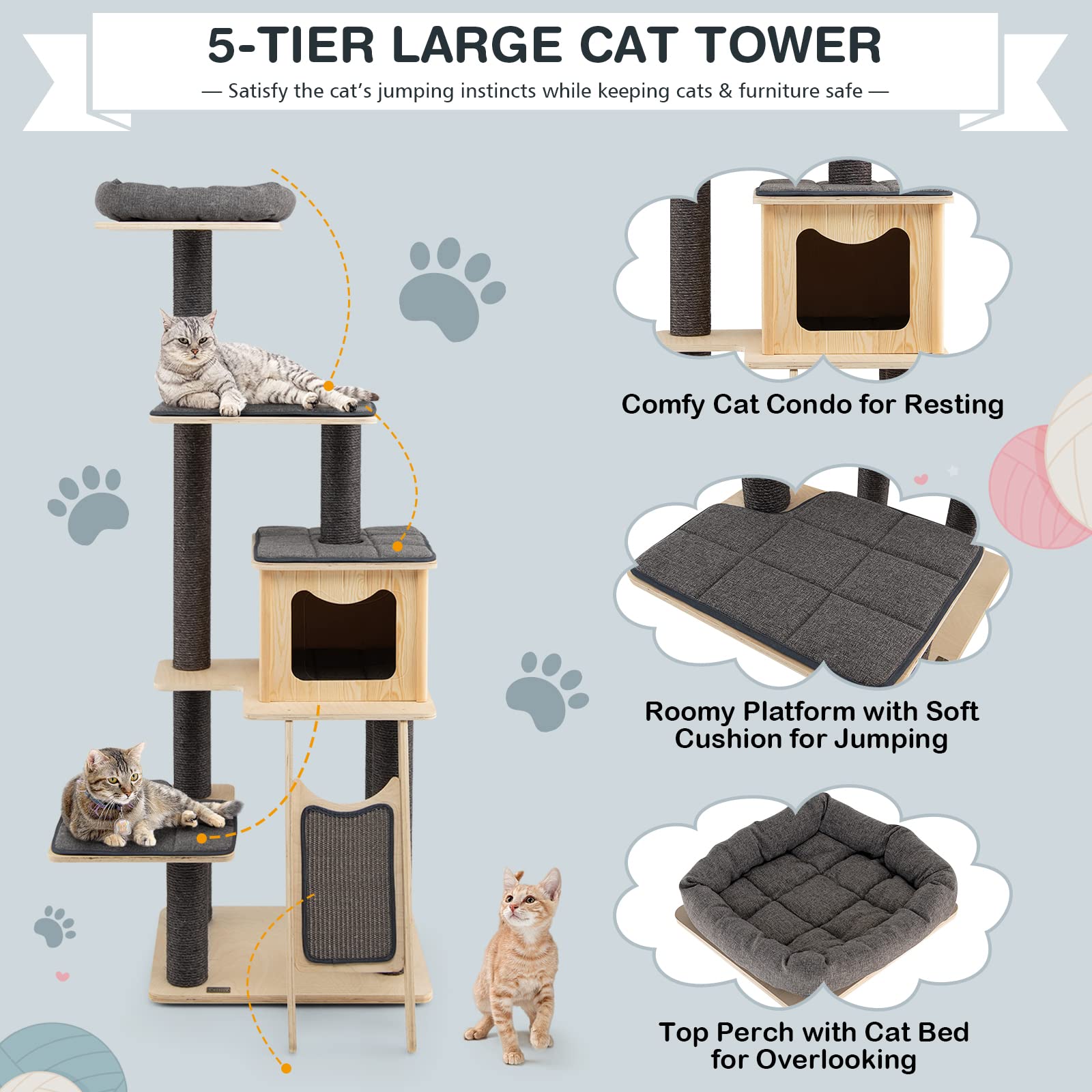 69 Inch Modern Cat Tree - Tangkula 