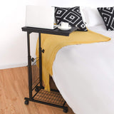 Tangkula Rolling Height Adjustable C Table, Mobile End Table with Detachable Wheels, Side Basket and Bottom Mesh Storage