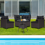 Tangkula 4 Piece Outdoor Sofa Set, Patio Rattan Corner Chair Set W/Round Side Table