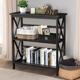 Tangkula 3-Tier Bookcase and Bookshelf, Wooden Open Shelf Bookcase, X-Design Etagere Bookshelf for Home Living Room Office