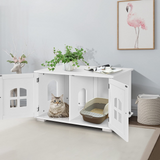 Tangkula Cat Litter Box Enclosure, Nightstand Cat House w/Double Doors & Windows