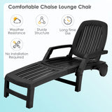Outdoor Chaise Lounge Chair, 5-Position Adjustable Recliner with Storage Box and Flexible Wheels