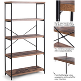 Tangkula 5-Tier Bookcase, Rustic Industrial Bookshelf