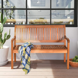 Tangkula Outdoor Wood Bench, Two Person Solid Wood Garden Bench w/Curved Backrest and Wide Armrest