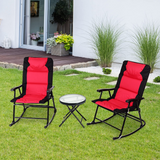 3 Pieces Folding Bistro Set, Outdoor Rocking Chairs with Round Table Set