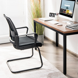 Tangkula Mid Mesh Back Office Guest Chair Chair W/Adjustable Lumbar Support & Sled Base