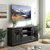 Tangkula Farmhouse TV Stand for TV up to 70 Inch, Tall Media Console Table with 2 Glass Doors