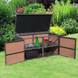 Tangkula Outdoor Wicker Storage Box, Garden Deck Bin with Steel Frame