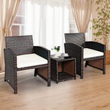 Tangkula 3-Piece Outdoor PE Rattan Furniture Set, Patio Conversation Set w/Chair & Storage Coffee Table