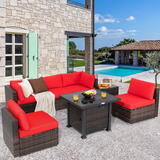 Tangkula 7 Pieces Patio Furniture Set with Fire Pit Table
