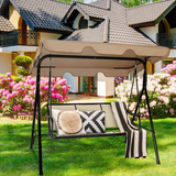 Tangkula 3 Person Patio Swing, Steel Frame with Polyester Angle Adjustable Canopy