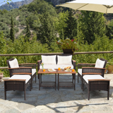 Tangkula 7 Piece Wicker Patio Furniture Set, Patiojoy Acacia Wood Patio Conversation Set (Off White)