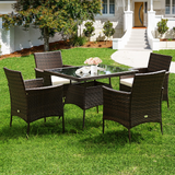 Tangkula 5 Pieces Wicker Patio Dining Set, Outdoor PE Rattan Chairs Table Set with 4 Seat Cushions