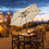 9FT Solar Powered LED Lighted Patio Umbrella, Table Market Umbrella with Tilt and Crank