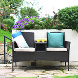Outdoor Rattan Loveseat, Patio Conversation Set with Cushions & Table