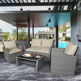 Tangkula 4 Pieces Patio Furniture Set, Outdoor Conversation Set with Cushions and Coffee Table