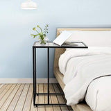 TANGKULA Sofa Side End Table, C Shaped Table Snack Table with Glass Top & Steel Frame