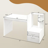 White Desk with 2 Storage Drawers & Bookshelf - Tangkula