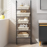 Tangkula Industrial Ladder Shelf Against The Wall, 5-Tier Wall Mount Ladder Bookshelf with Metal Frame