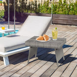 Outdoor Folding Rattan Side Table, Grey - Tangkula