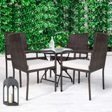 PATIOJOY Outdoor Patio Wicker Chairs Set of 4, with Heavy Duty Steel Frame and Soft Cushions (Brown)