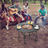 Tangkula Outdoor Fire Pit Table, 4 in 1 36 Inch Round BBQ Garden Fire Bowl with Lid, Bonfire Wood Burning Fire Pit for Outside Backyard
