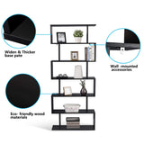 6 Shelf Bookcase, Modern S-Shaped Z-Shelf Style Bookshelf