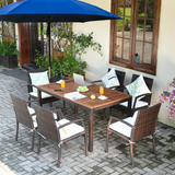 Tangkula Set of 6 Outdoor Dining Chairs, Patiojoy Weather Resistant PE Rattan Patio Chairs