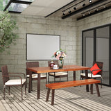 6-Piece Acacia Wood Patio Dining Set, Patiojoy Outdoor Wicker Furniture Set